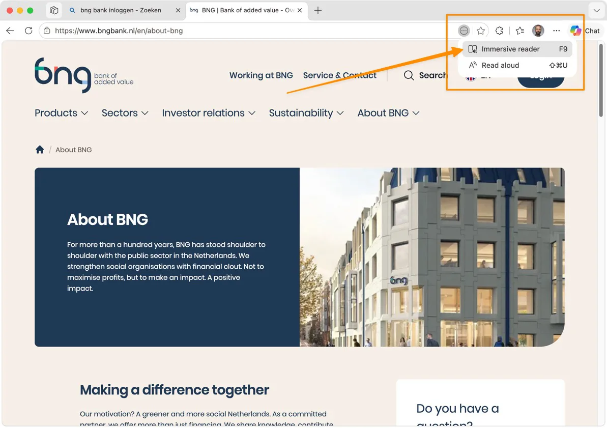 Immersive Reader sits in the Microsoft Edge address bar, next to the star icon
